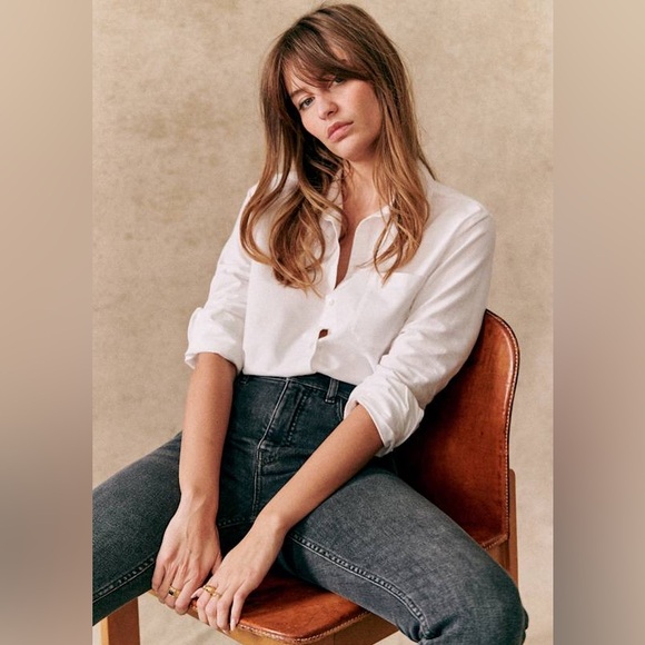 Sézane 100% Organic Cotton Tomboy Shirt White Button Down | Size 34 (US 2) - Picture 2 of 8